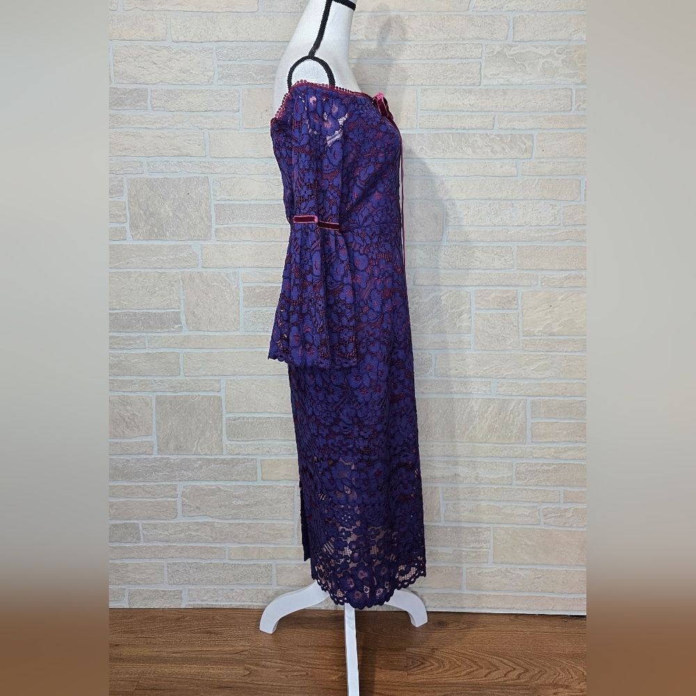 NWT ALEXIS BELIN NEIMAN MARCUS EXCLUSIVE Lace Overlay Bell Sleeve Halter - Picture 7 of 10